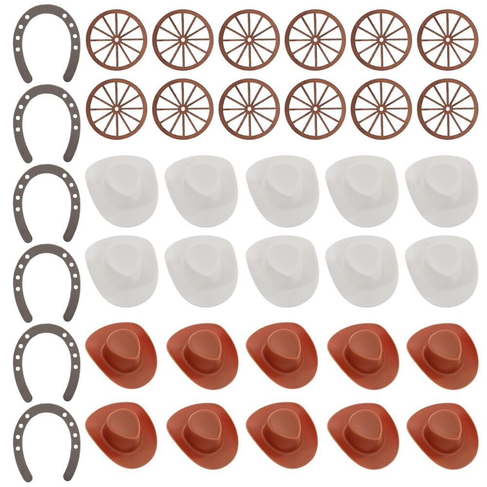 3117 38 Pcs Western Party Decorations Set, 12 Mini Cowboy Hats 12 Wheel 6